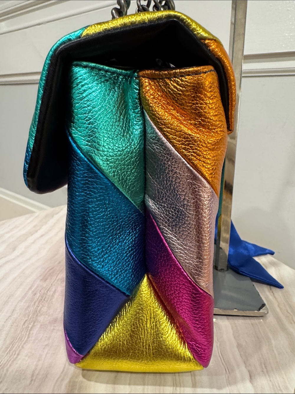 Kurt Geiger Bag Large Kensington Rainbow Leather Shoulder Chain Bag - Picture 7 of 17